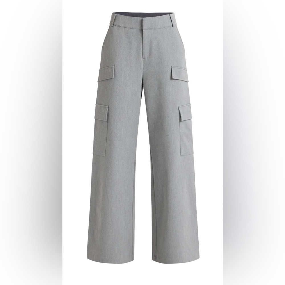 NWT Scoop Wide-Leg Utility Cargo Faux wool Pants in Light Gray - Picture 3 of 10